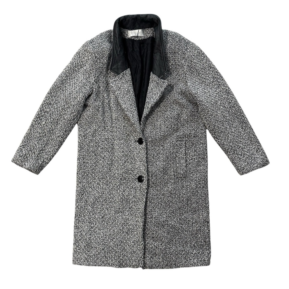 VTG 80s Otello Pelle Coat Leather Collared Wool Tweed Oversized Womens sz Large